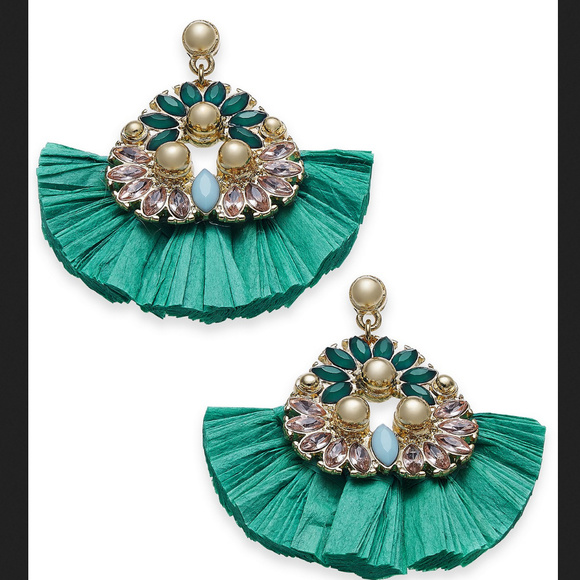 Tone Stone & Raffia Fan Drop Earrings - Picture 1 of 3